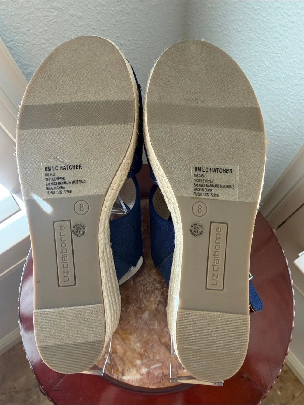 NWOT Claiborne Wedge Rope Heel Sandals 8 Perforated Upper Memory Foam Insole